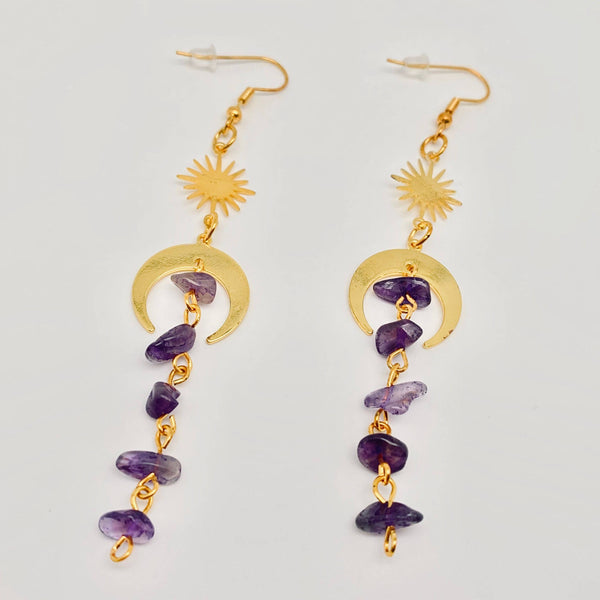Purple Asymmetric Crystal Tassel Pendant Earrings